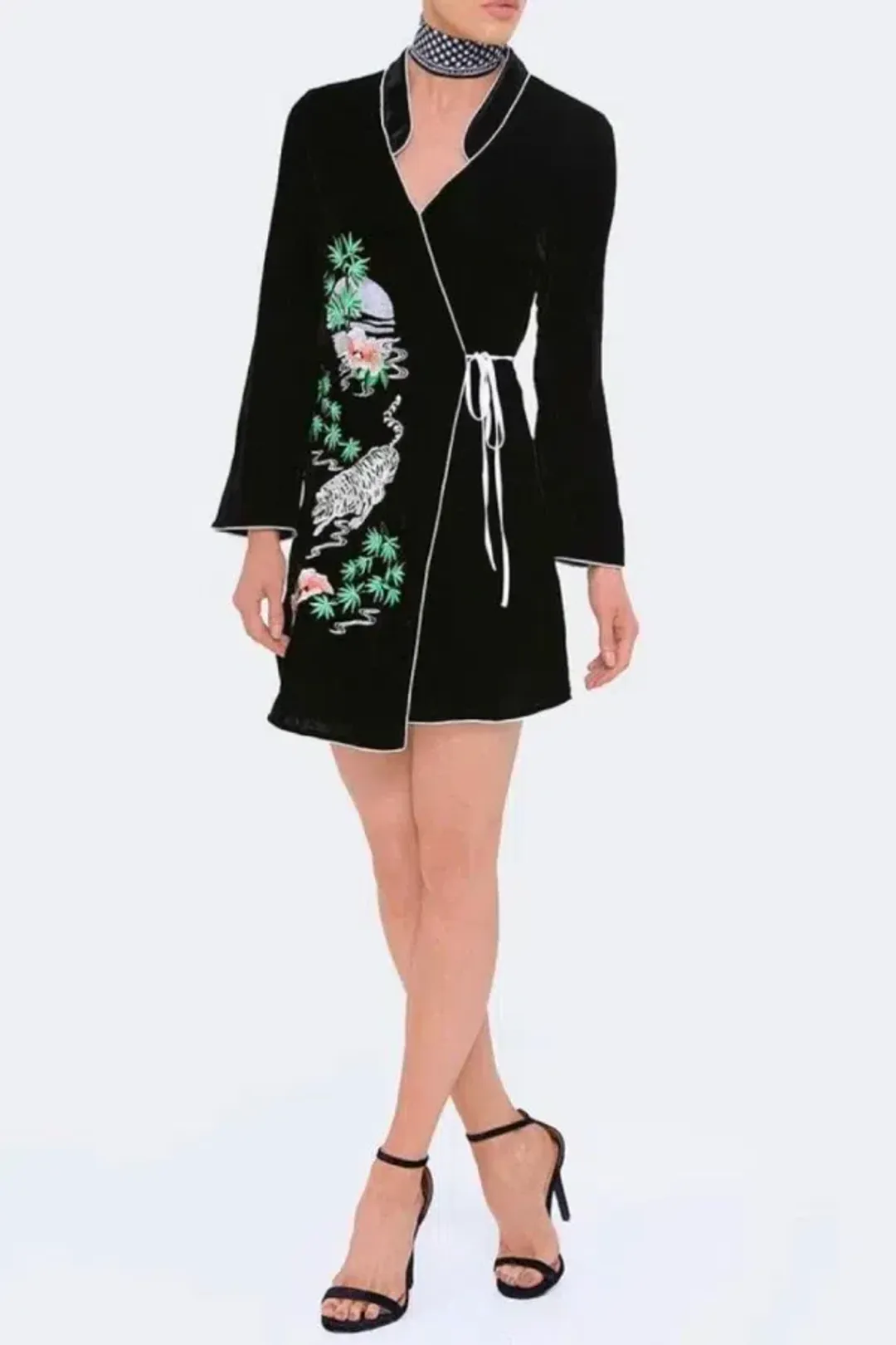 RIXO Iris Tiger Velvet Mini Dress Black Size UK 12 for rent on The Volte - main image