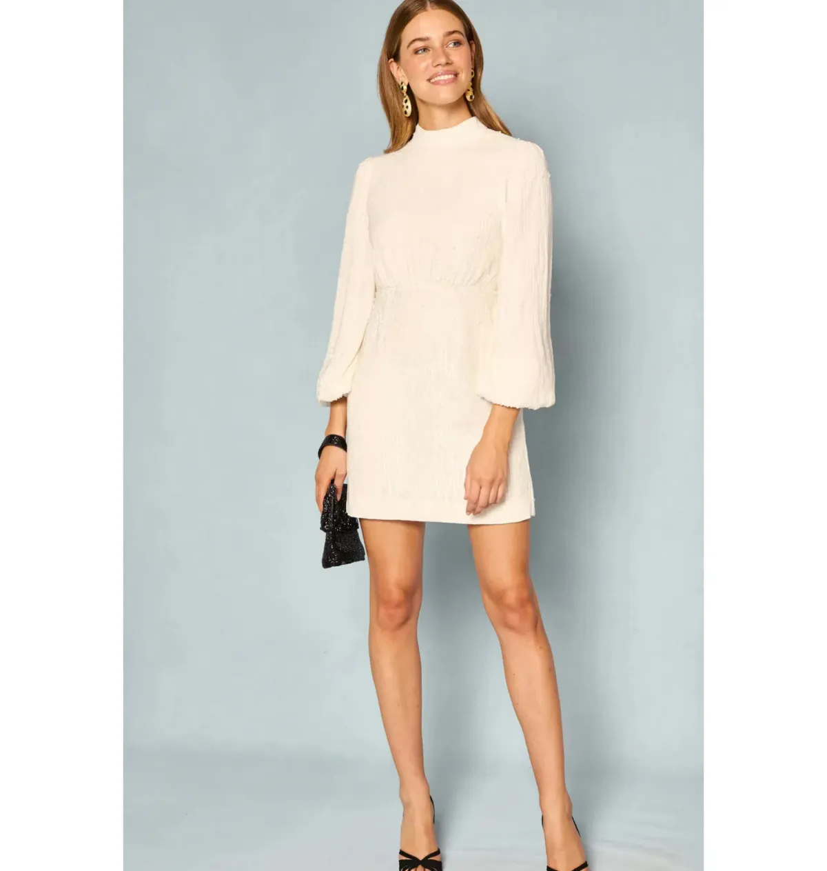 Rixo Lara Sequinned Mini Dress in Ivory Sequin Size UK 12 for rent on The Volte - main image