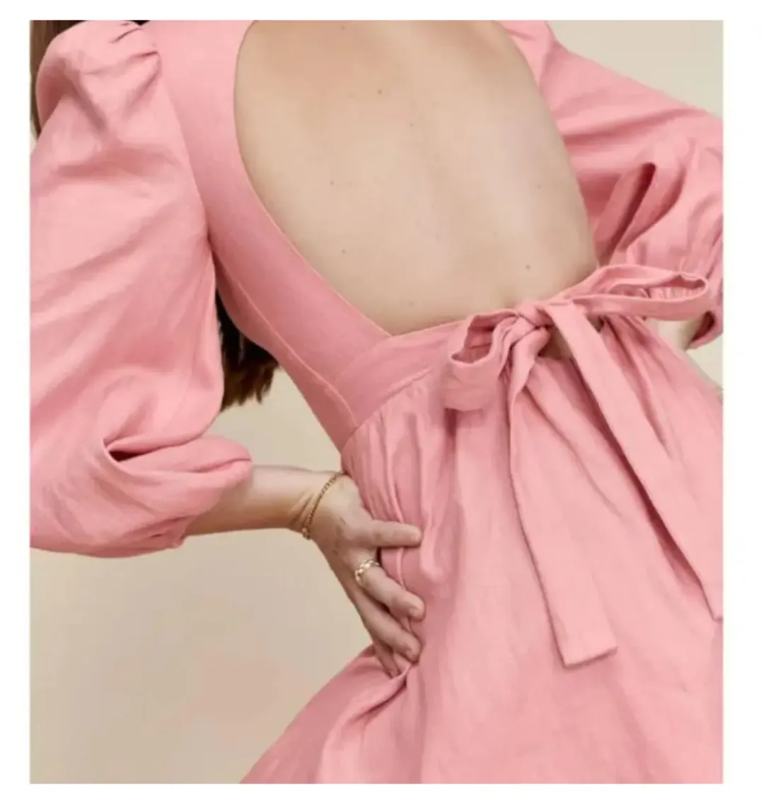 Reformation Brodie Dress Pink Size UK 12 for rent on The Volte - main image