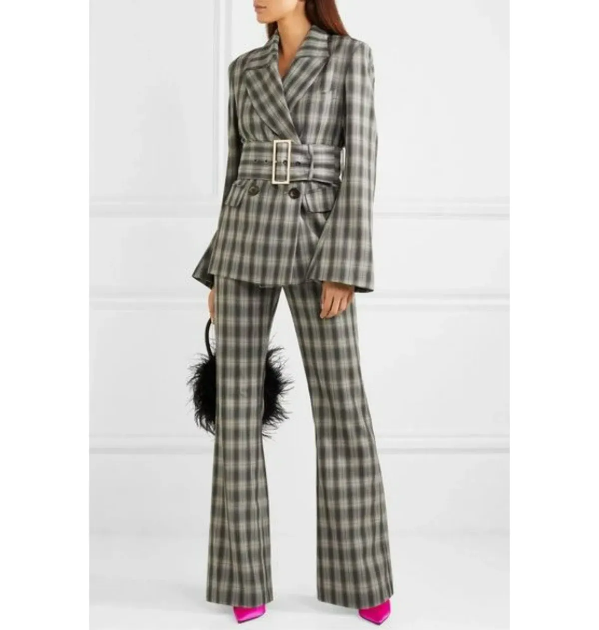 16arlington Jaclyn Belted Blazer Checked Size UK 12 for rent on The Volte - main image