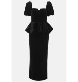Self Portrait Peplum Velvet Puff Sleeve Dress Black Size UK 10 for rent on The Volte - image 6