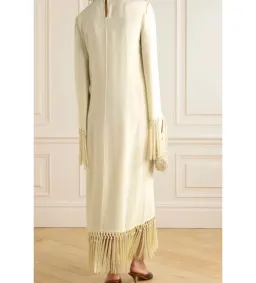 Taller Marmo Claudia Venti Fringed Dress Cream Size 10  for rent on The Volte - image 3