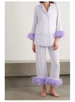 Sleeper Party Double Feather Trimmed Pyjama Set Lilac Size UK 10 for rent on The Volte - image 1