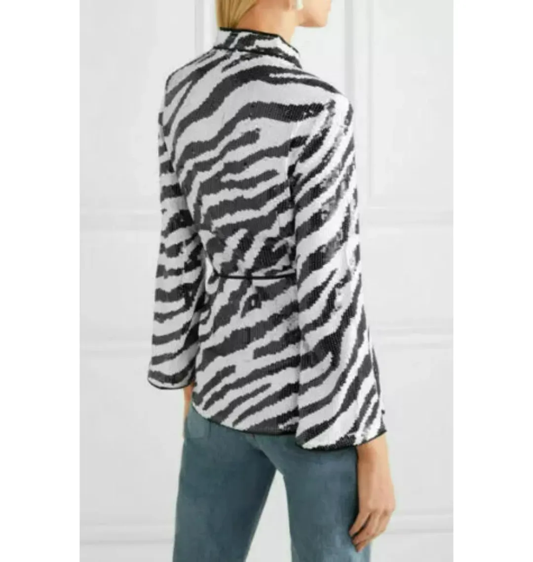 Rixo Zebra Blossom Sequin Top Print Size UK 10 for rent on The Volte - main image