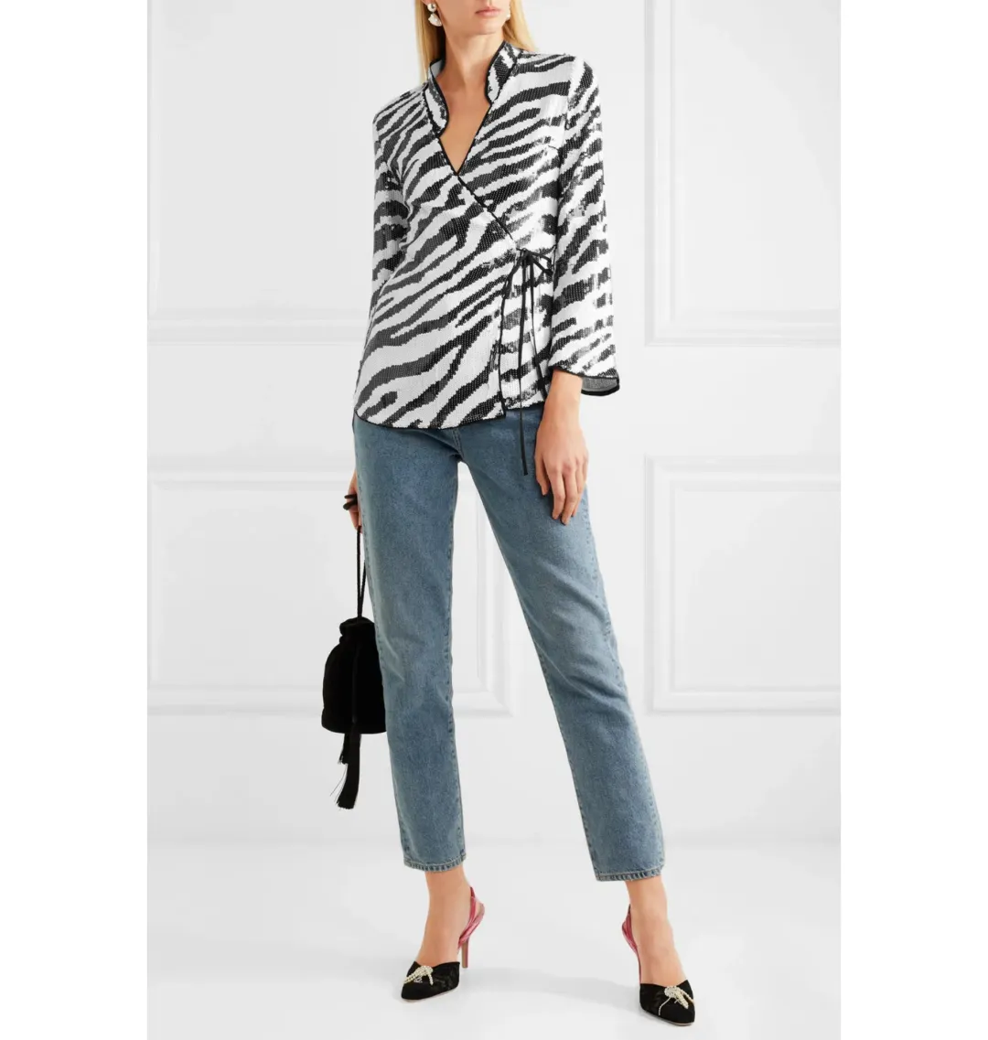 Rixo Zebra Blossom Sequin Top Print Size UK 10 for rent on The Volte - main image