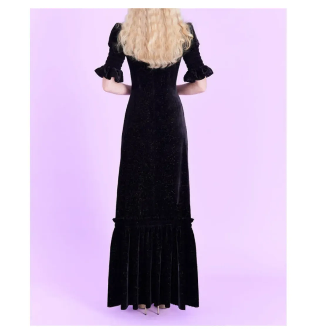The Vampire’s Wife Night Flight Velvet Glitter Gown Black Size UK 14 for rent on The Volte - main image