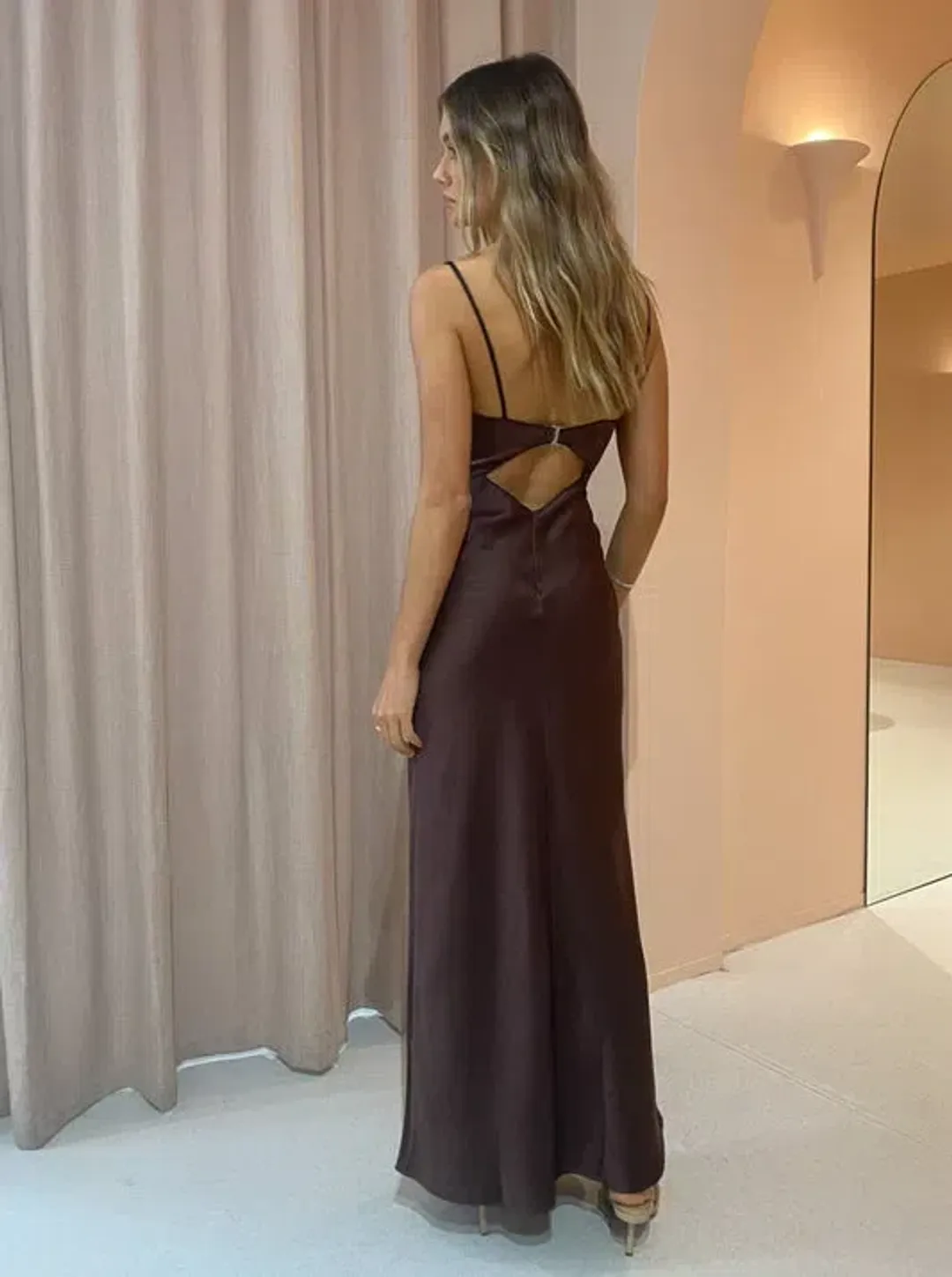 Bec & Bridge Hazel Cut Out Slip Maxi Dress Chocolate Size UK 10 for rent on The Volte - main image