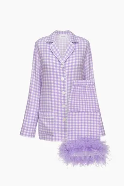 Sleeper Party Gingham Feather Cuff Pajamas Purple Size M / UK 10 for rent on The Volte - image 6