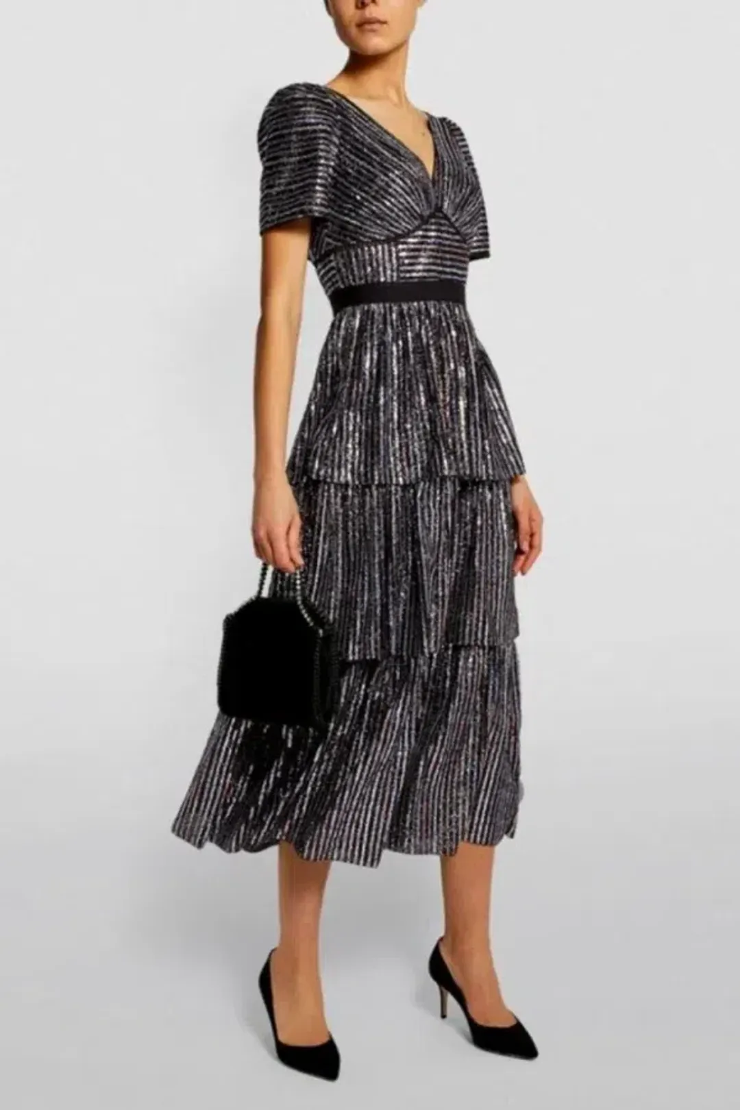 Self-Portrait Tiered Sequin Midi Dress Size UK 12 for rent on The Volte - main image
