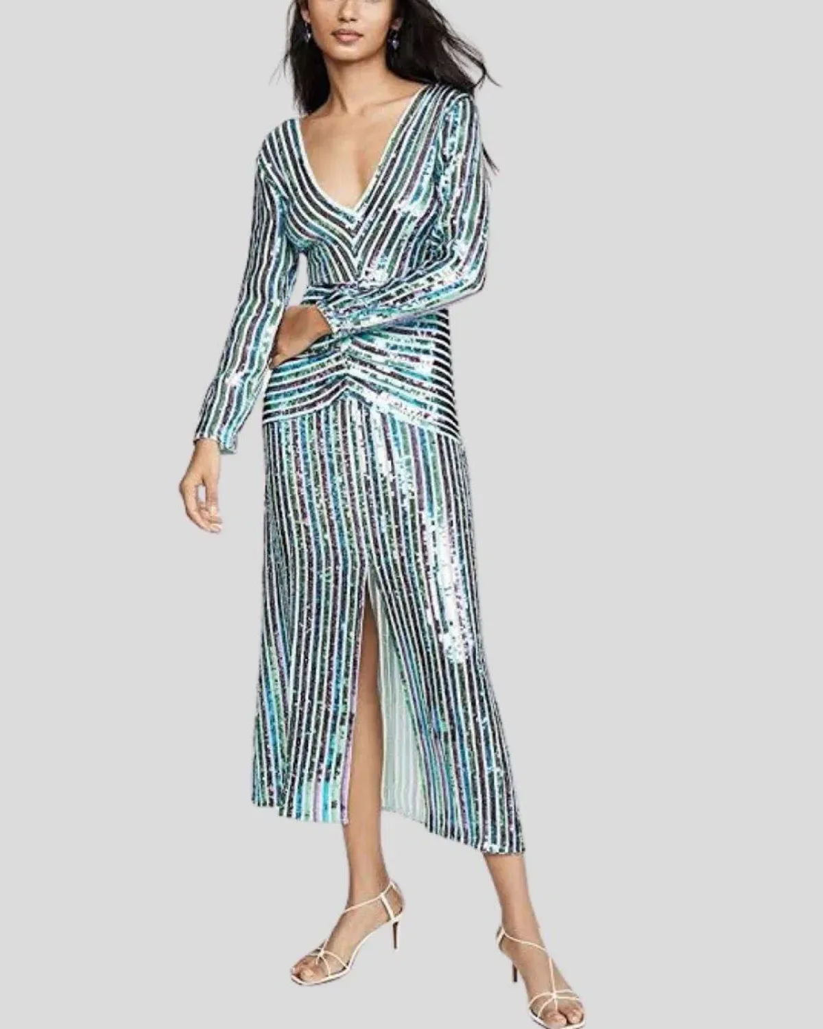 Rixo Emmy Multi Colour Sequin Midi Dress Size UK 12 for rent on The Volte - main image