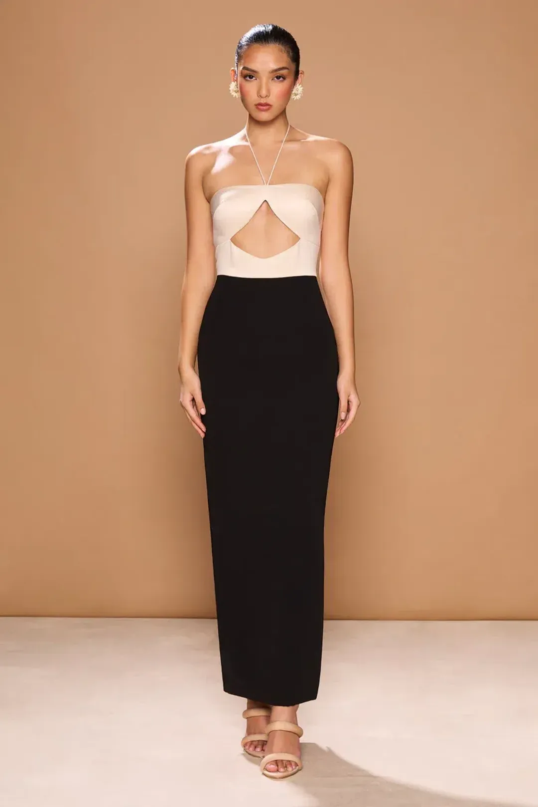 Sonya Moda Siena Spliced Maxi Dress Black Multi Size UK 10 for rent on The Volte - main image