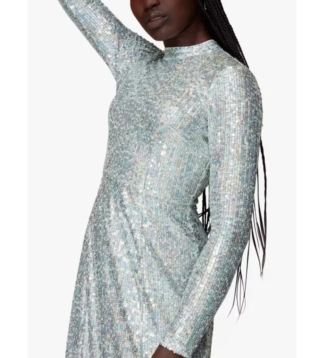 Whistles Silver Sequin Column Dress Silver Size UK 10 for rent on The Volte - main image