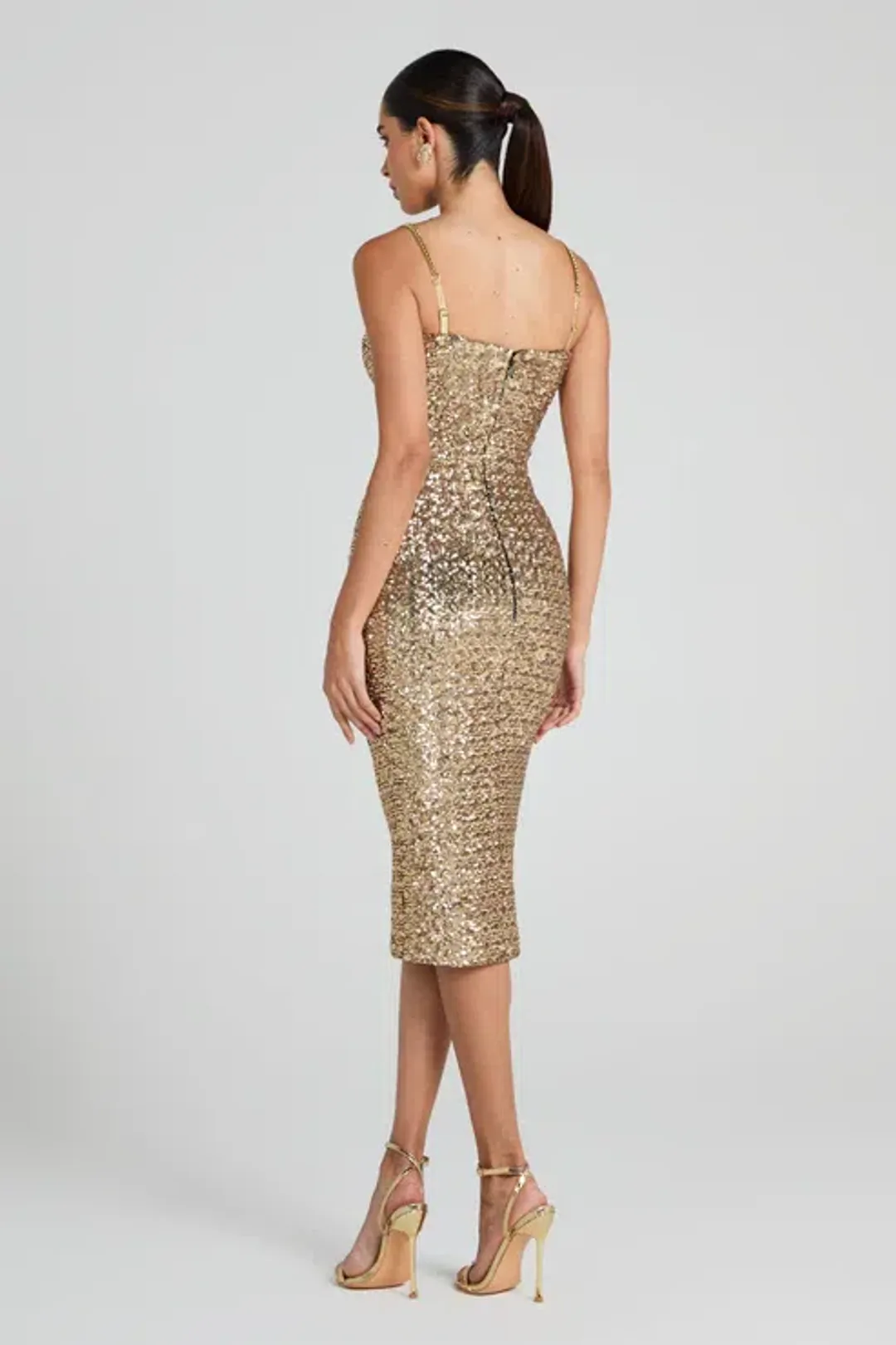 Nadine Merabi Nina Gold Midi Dress Size UK 12 for rent on The Volte - main image