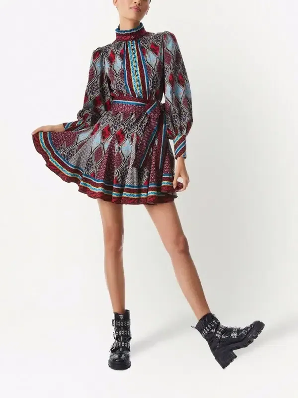 Alice and Olivia Mina Button Front Godet Mini Dress Multicolor Size UK 12 for rent on The Volte - main image