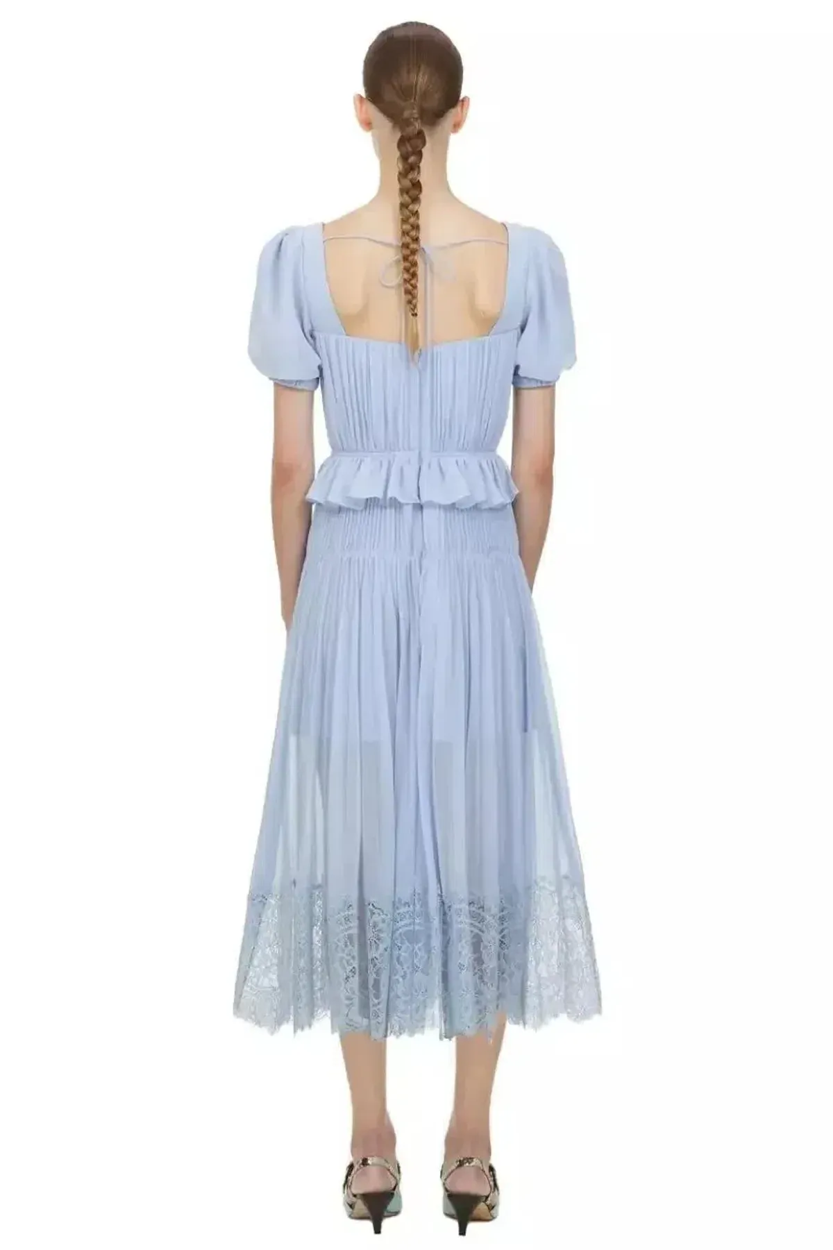 Self Portrait Blue Chiffon Midi Dress Size 12 - Image 3