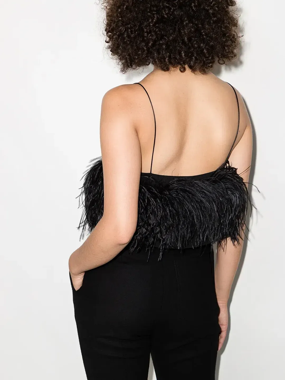 16ARLINGTON Poppy Cropped Feather Cami Top Black Size 12 for rent on The Volte - main image