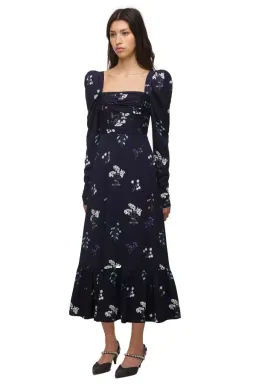 Self Portrait Navy Vintage Floral Midi Dress Size 10 for rent on The Volte - image 4