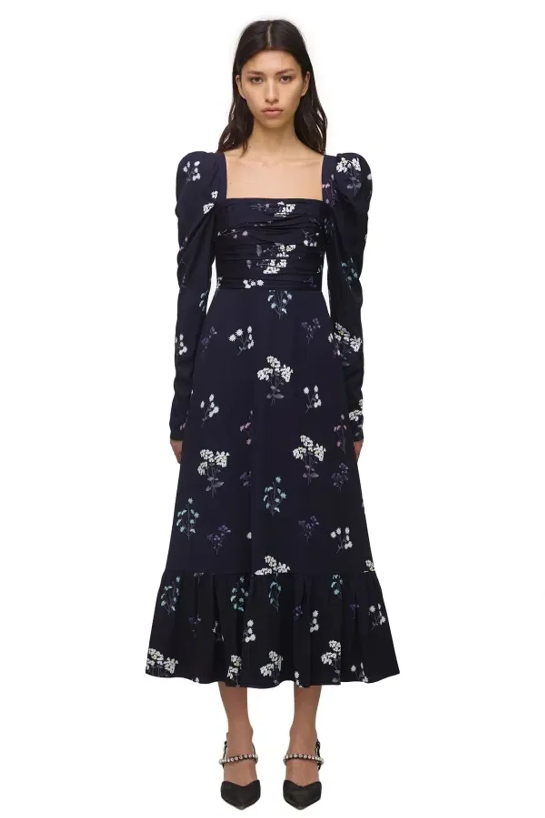 Self Portrait Navy Vintage Floral Midi Dress Size 10 for rent on The Volte - main image