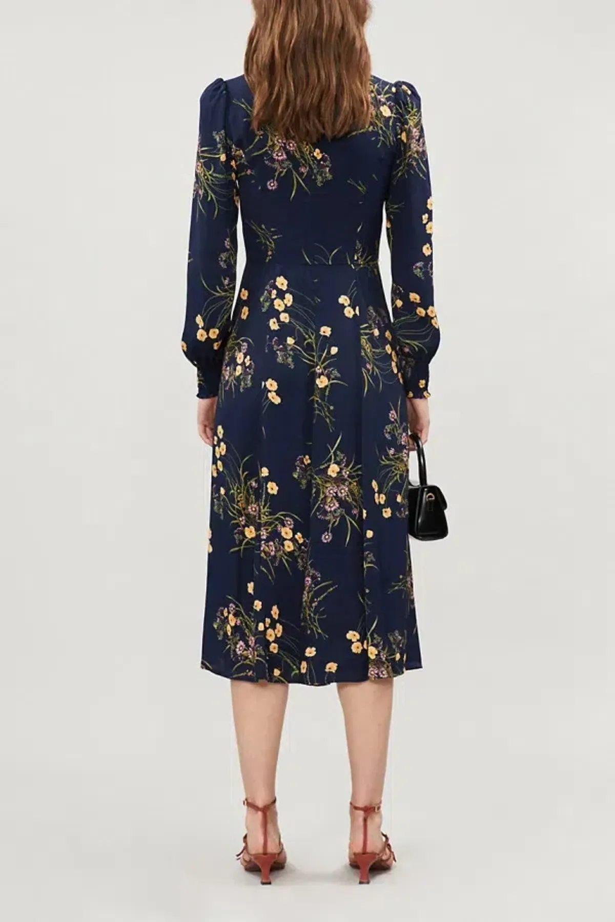 Reformation Wallflower Midi Dress Navy Floral Size 12 - Image 3