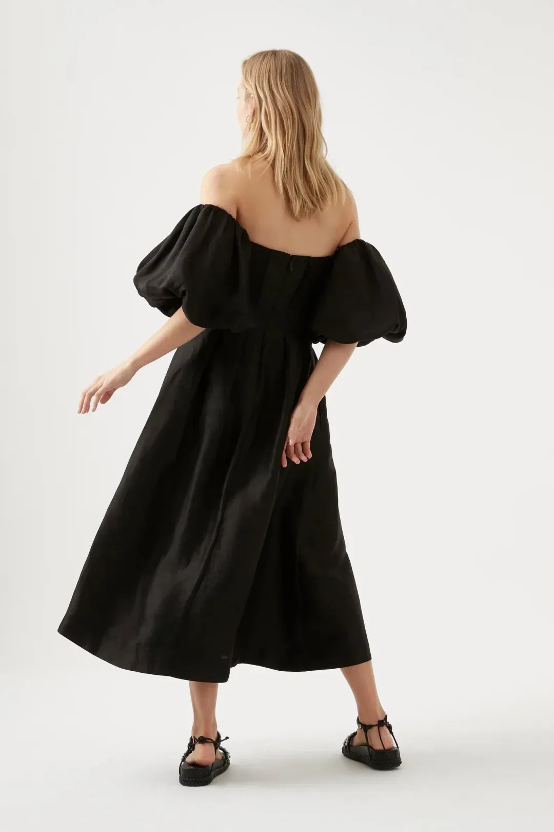 Aje Eugenie Off Shoulder Midi Dress Black Size UK 10 for rent on The Volte - main image