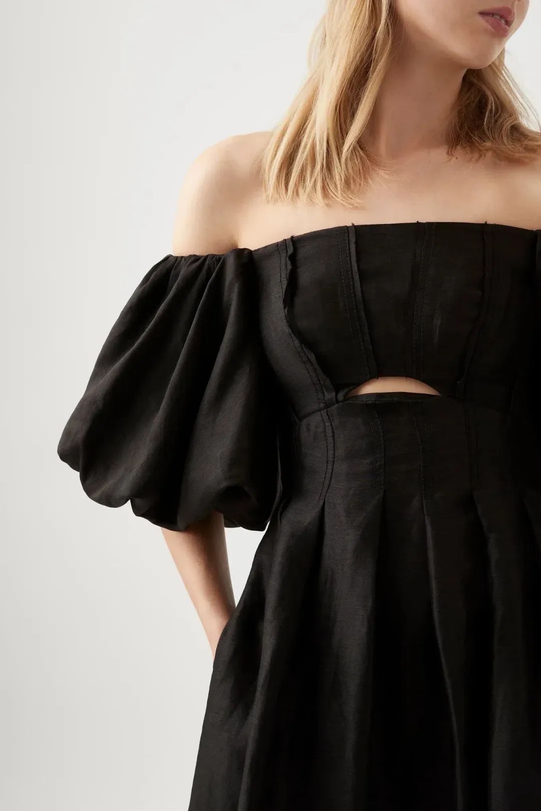 Aje Eugenie Off Shoulder Midi Dress Black Size UK 10 for rent on The Volte - main image