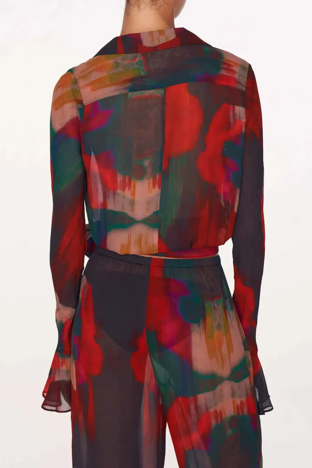Rat & Boa Gemini Blouse Size M/UK10 and Roma Trousers Size L/UK12 Set Abstract Poppy Print for rent on The Volte - main image