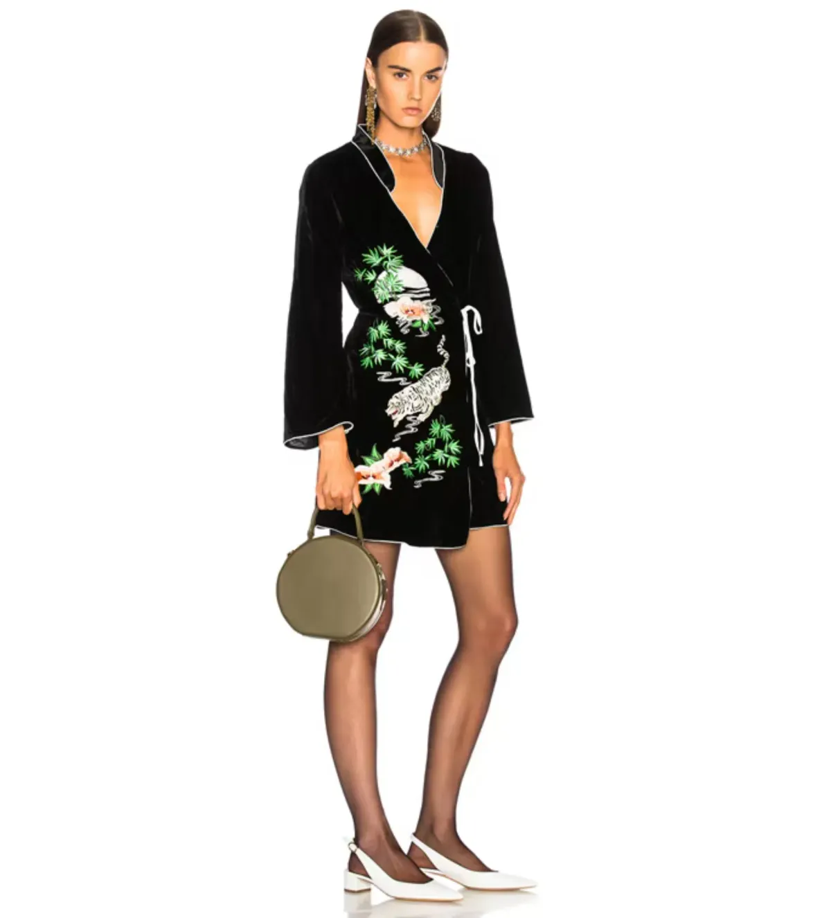 RIXO Iris Tiger Wrap Mini Dress Black Size UK 12 - Image 1