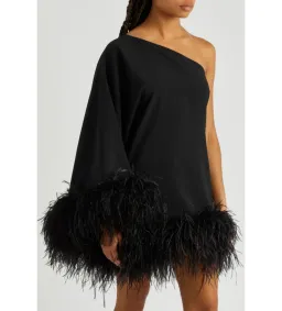 Taller Marmo Piccolo Ubud feather-trim one-shoulder Dress Black Size 8 for rent on The Volte - image 3