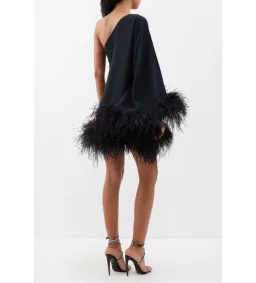 Taller Marmo Piccolo Ubud feather-trim one-shoulder Dress Black Size 8 for rent on The Volte - image 4