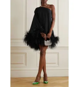 Taller Marmo Piccolo Ubud feather-trim one-shoulder Dress Black Size 8 for rent on The Volte - image 2