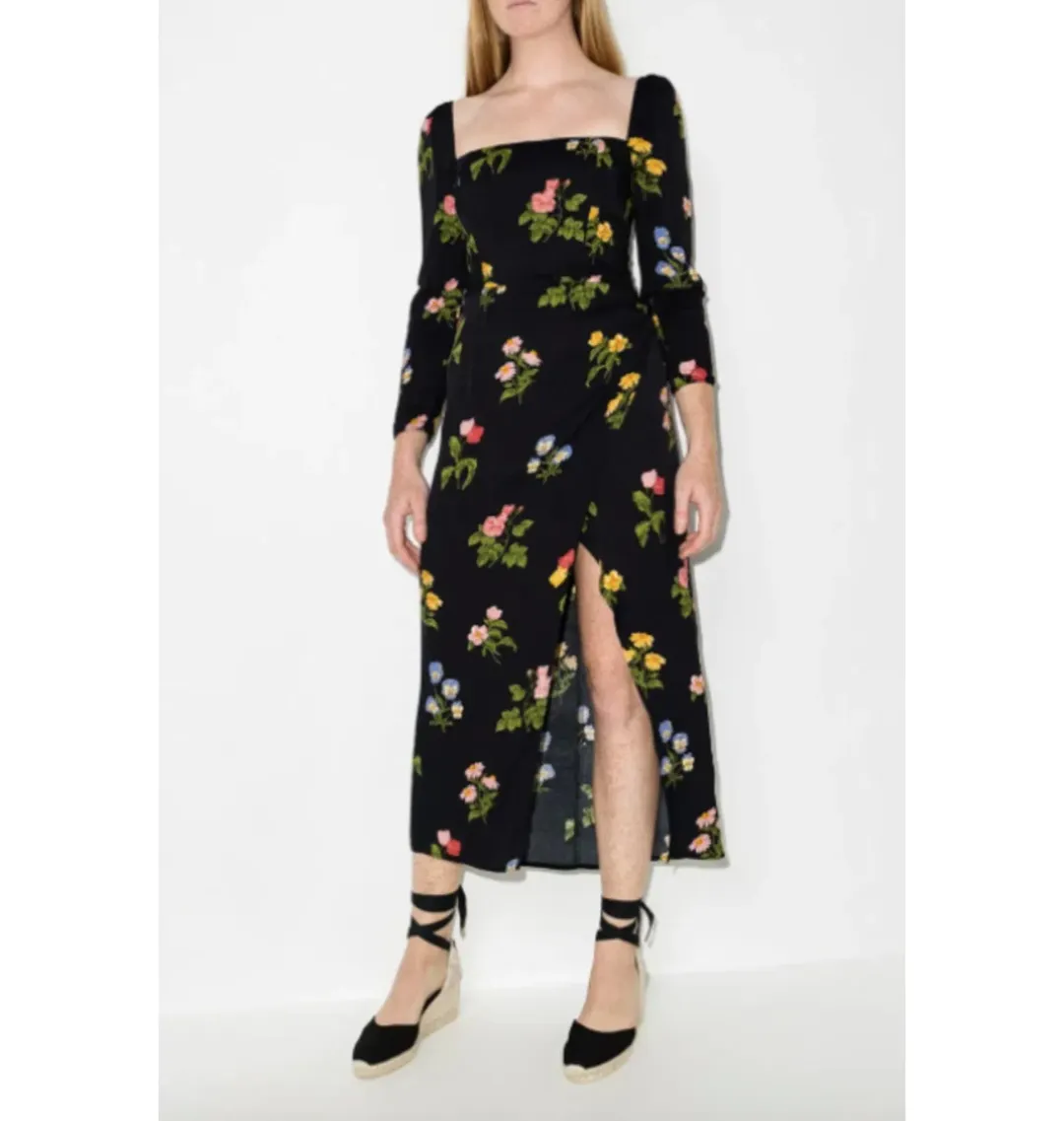 Reformation Hilda Dress Black Floral Size UK 8 for rent on The Volte - main image