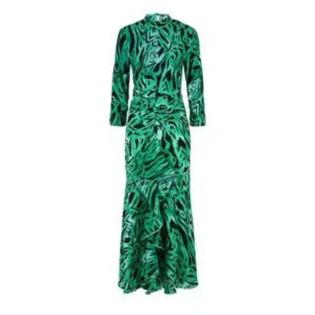 RIXO Lucy Green Tiger Midi Dress Green Size UK 10 for rent on The Volte - main image