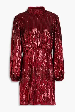 Rixo Samantha Mini Dress Burgundy Sequin Size L / UK 12 for rent on The Volte - image 4