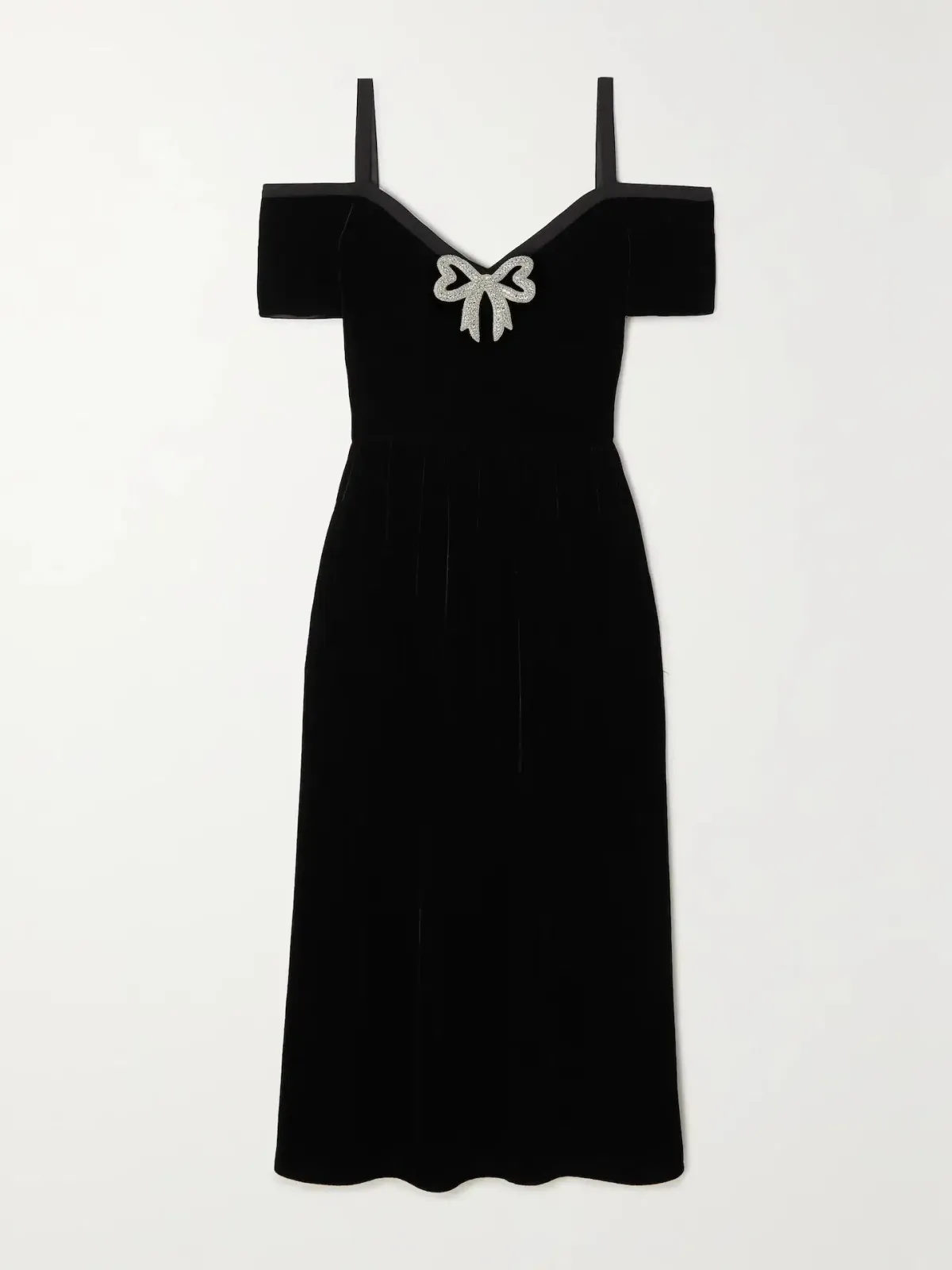 Saloni Clementine Embellished Velvet Midi Dress Black Size UK 12 - Image 4