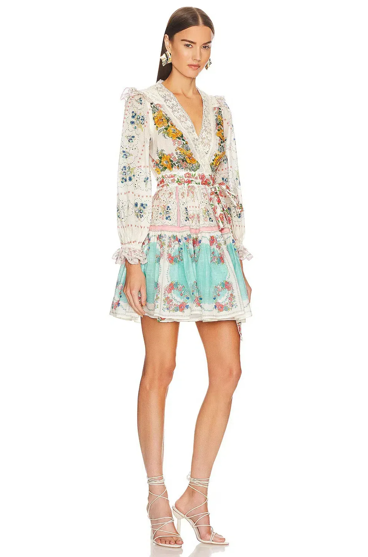 Zimmermann Clover Patched Wrap Lace Mini Dress Patch Painted Floral Size 12 - Image 2
