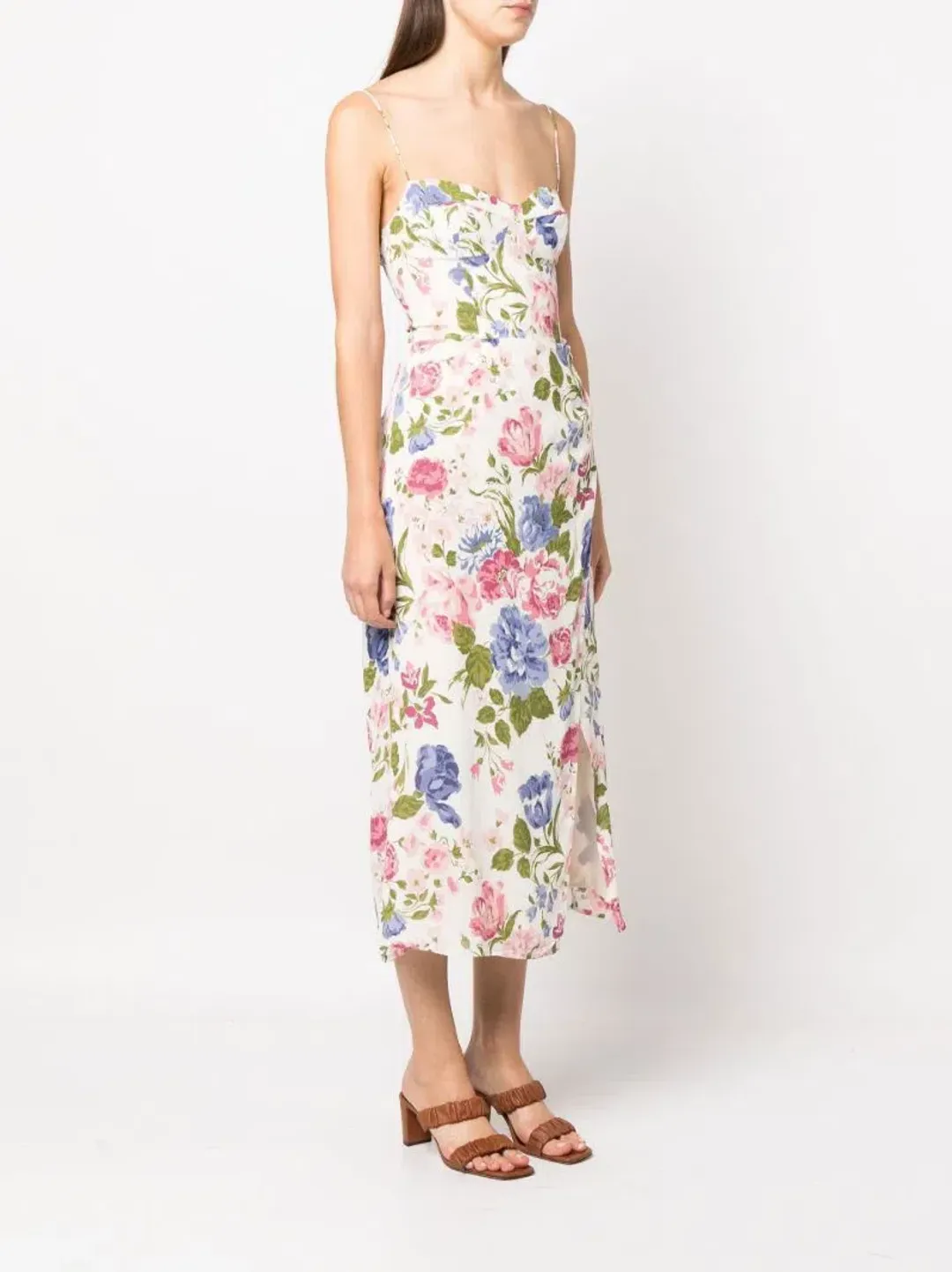Reformation Kourtney Midi Dress White Floral Print Size UK 12 for rent on The Volte - main image