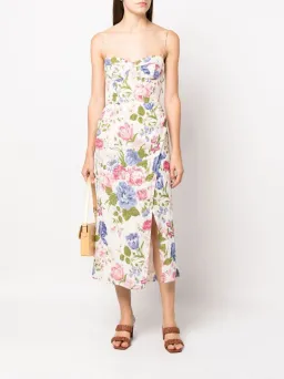 Reformation Kourtney Midi Dress White Floral Print Size UK 12 for rent on The Volte - image 1