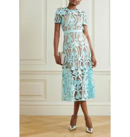Self-portrait Grosgrain Guipure Lace Midi Dress Blue Size UK 12 for rent on The Volte - image 1