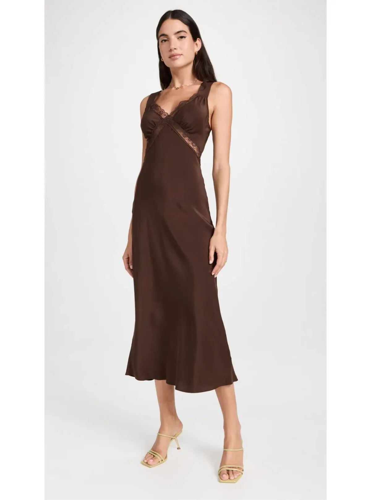 Reformation Provence Silk Midi Dress Cafe Brown Size M / UK 10 for rent on The Volte - main image