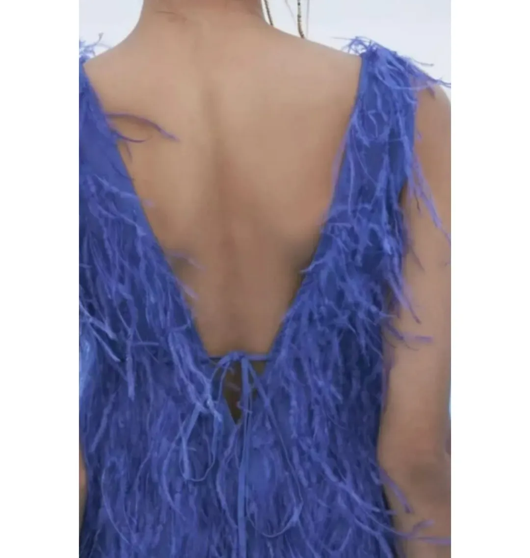 Cult Gaia Ansel Feather Dress Blue Size UK 12 for rent on The Volte - main image