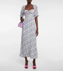 Rixo Montenegro Midi Dress Lilac Ink Floral Size M / UK 12 for rent on The Volte - image 1