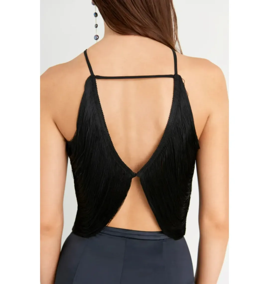 Cult Gaia Quella Fringe Top Black Size L / UK 12 for rent on The Volte - main image