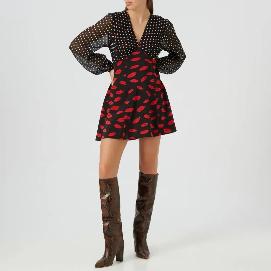 Rixo Lia Lip Mini Dress Kiss Print Size S / UK 10 for rent on The Volte - main image