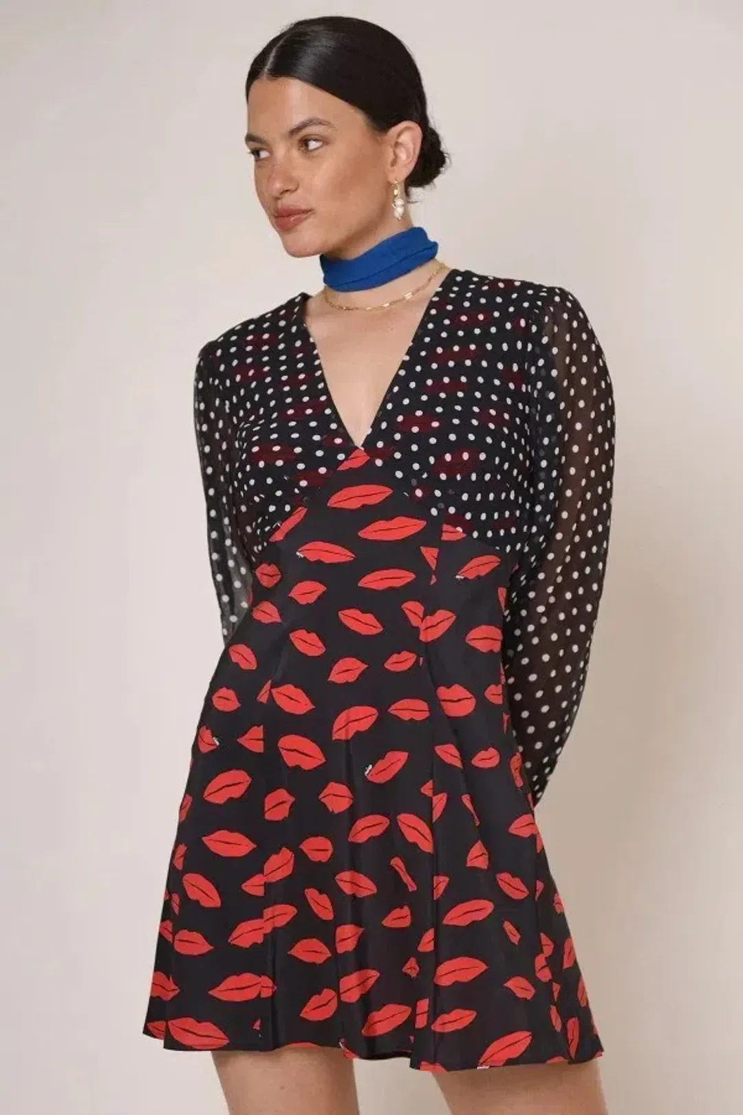 Rixo Lia Lip Mini Dress Kiss Print Size S / UK 10 for rent on The Volte - main image