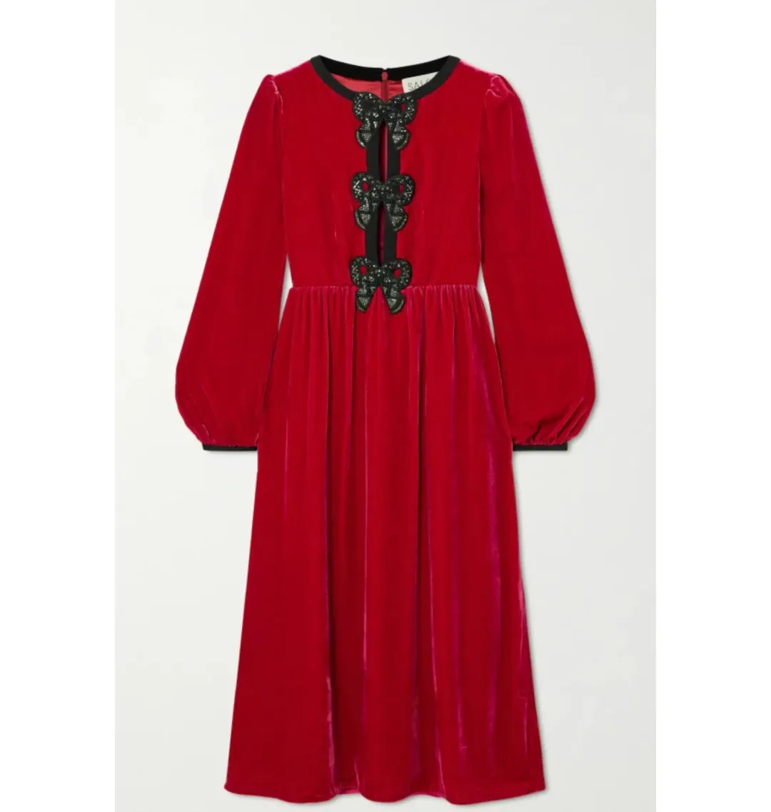 Saloni Camille Velvet Bow Dress Red Size UK 12 for rent on The Volte - main image