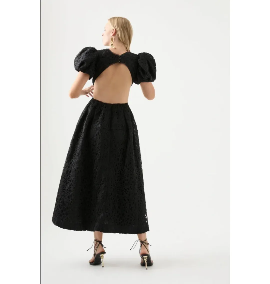 Aje Patina Embroidered Midi Dress Black Size UK 12 for rent on The Volte - main image