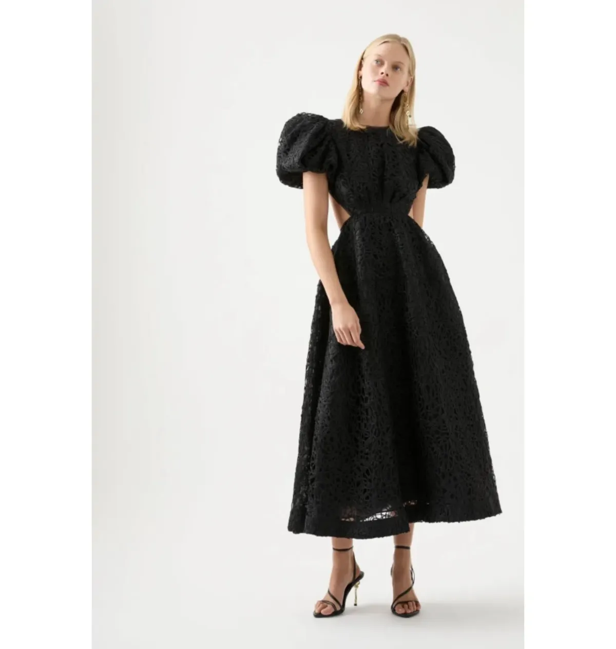Aje Patina Embroidered Midi Dress Black Size UK 12 for rent on The Volte - main image