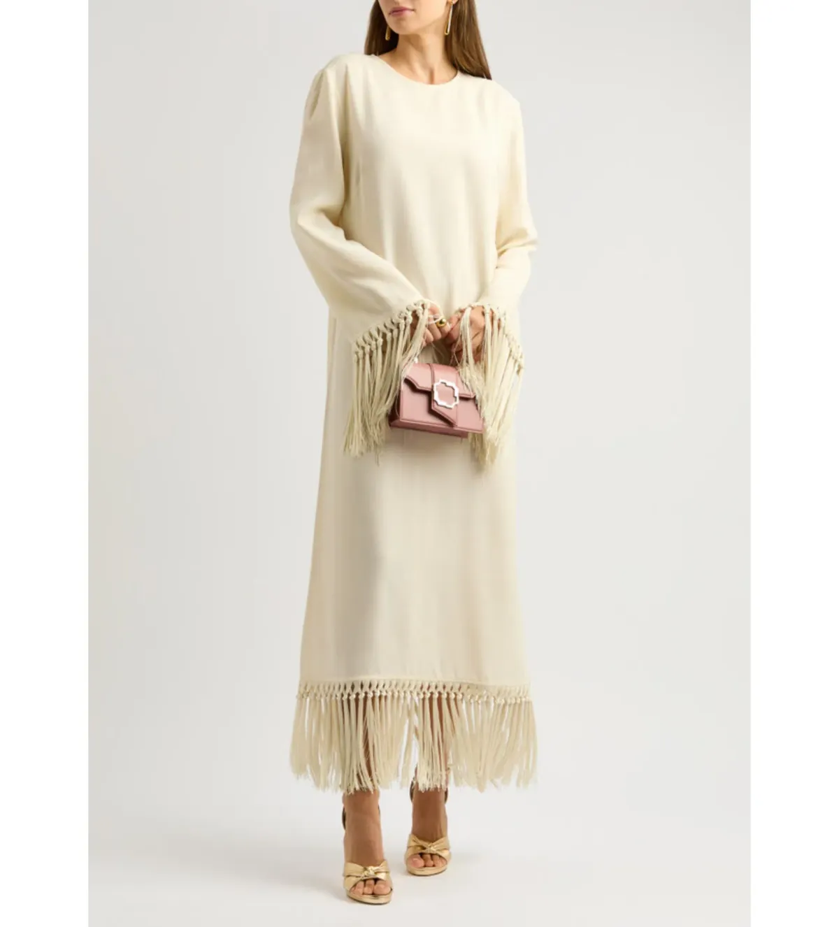 Taller Marmo Claudia Venti Fringed Dress Cream Size 10 - Image 1