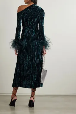 16Arlington Adelaide Velvet Feather Midi Dress Teal Size UK 12 for rent on The Volte - image 3