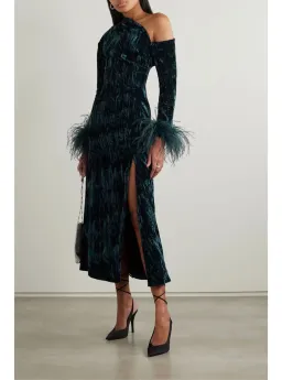 16Arlington Adelaide Velvet Feather Midi Dress Teal Size UK 12 for rent on The Volte - image 1